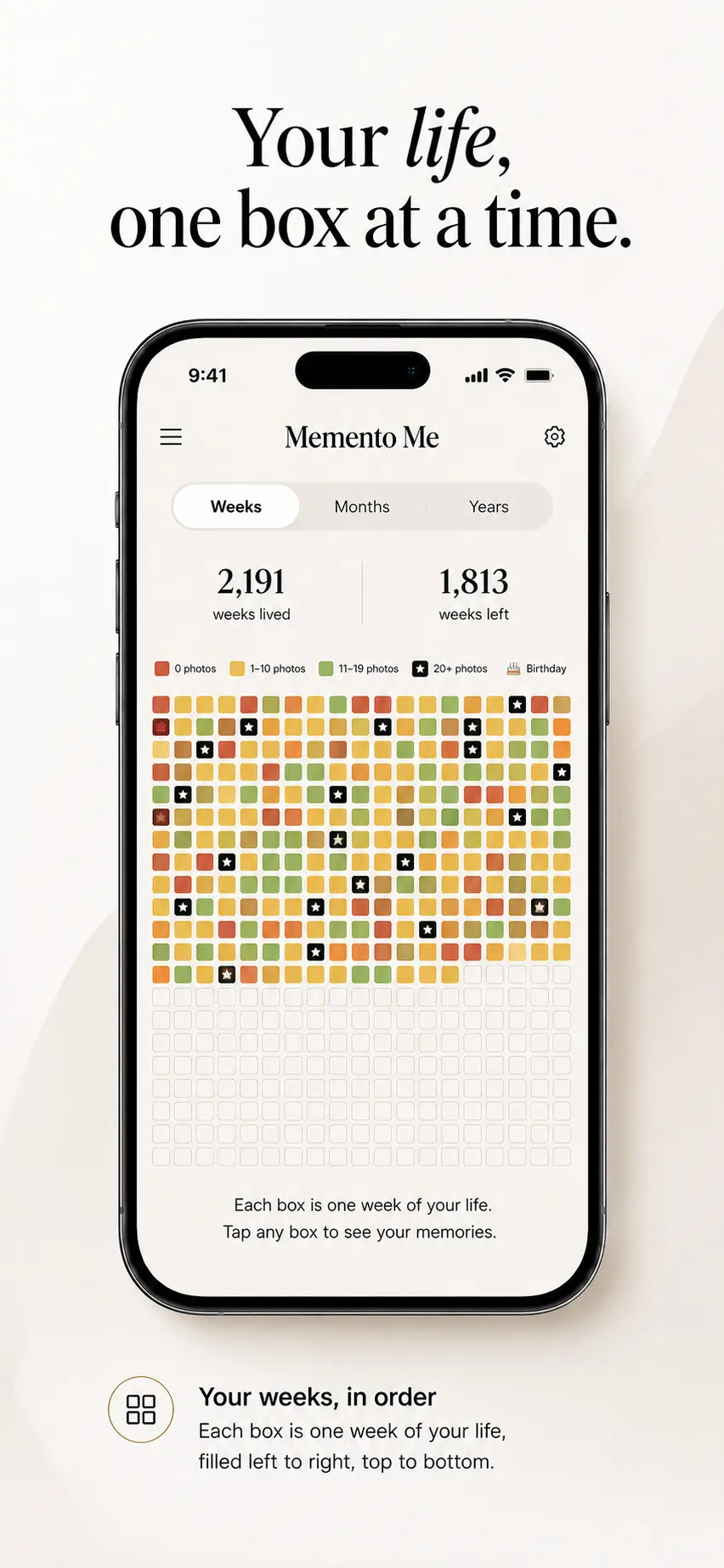 Memento Me life grid screen