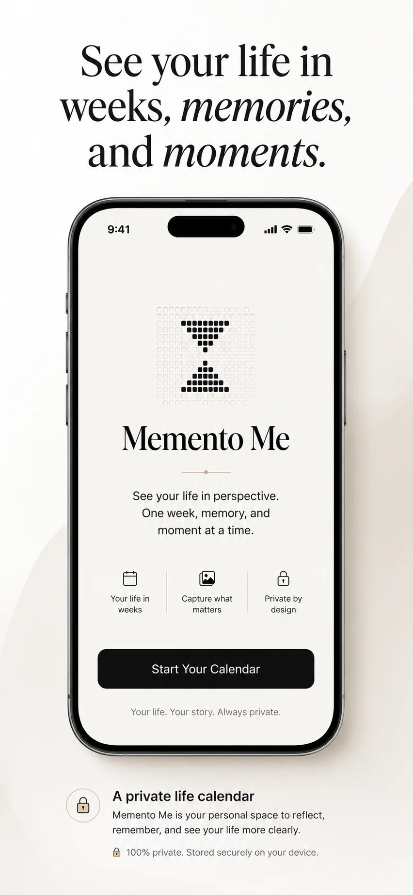 Memento Me welcome and onboarding screen